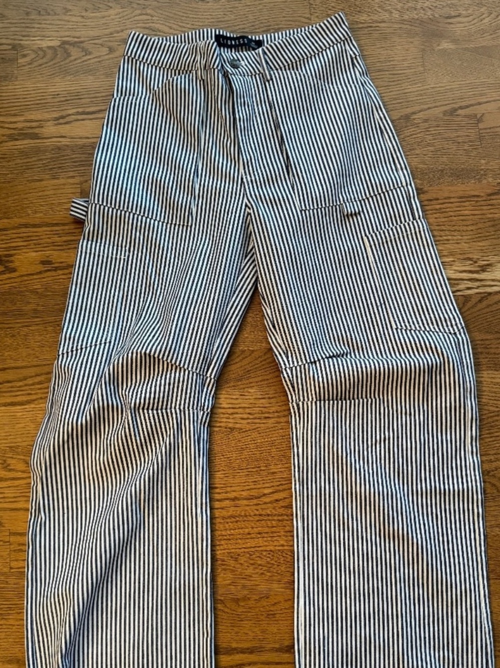 Lioness Navy and White Striped Straight Leg Pants